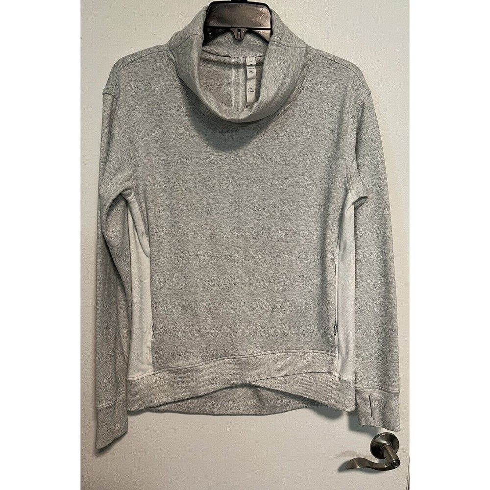 LULULEMON WOMENS Sz 8 TURTLENECK ATHLETIC WORKOUT SWEATSHIRT LIGHT GRAY WHITE